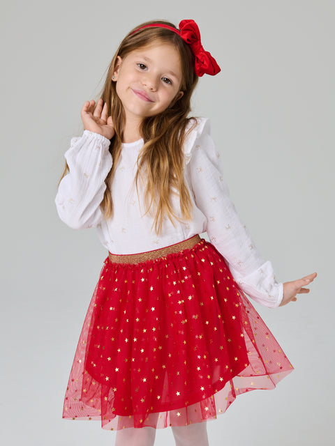 Sinsay Girl's White Bow Printed Long Sleeve Blouse|Sinsay In Lebanon