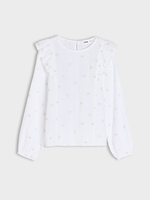Sinsay Girl's White Bow Printed Long Sleeve Blouse|Sinsay In Lebanon