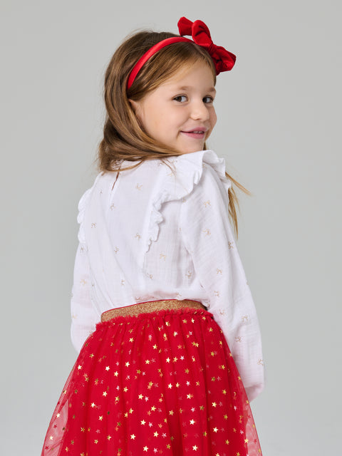 Sinsay Girl's White Bow Printed Long Sleeve Blouse|Sinsay In Lebanon