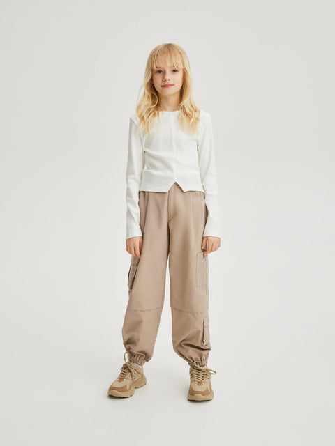 Reserved Girl's Beige Cargo Pockets Parachute Pants | Reserved In Lebanon