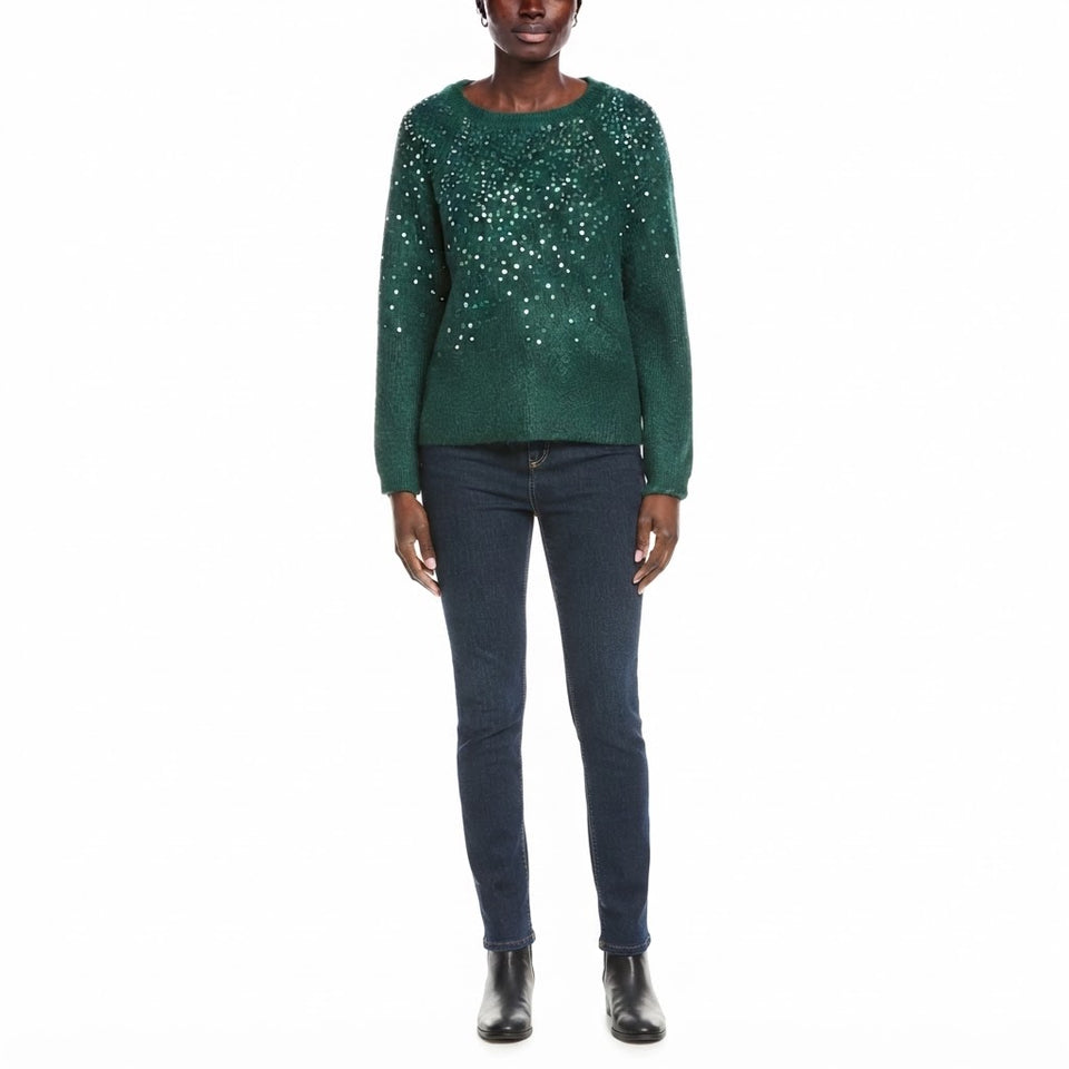 Vince Camuto Women's Green Sequined Embellished Knit Sweater