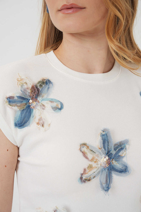 Big Dart Women's White Floral Patterned Sleeveless Crop Blouse | Big Dart In Lebanon