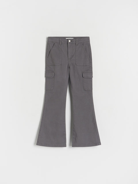 Gray cargo pants on a white background