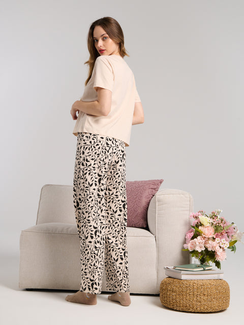 Sinsay Women's Beige/Black Two-Piece Pajamas With Short Sleeves | Sinsay In Lebanon