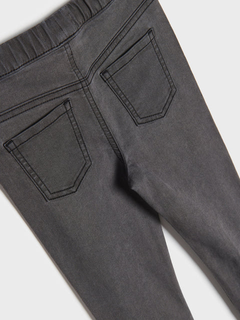Gray pants with two front pockets on a white background