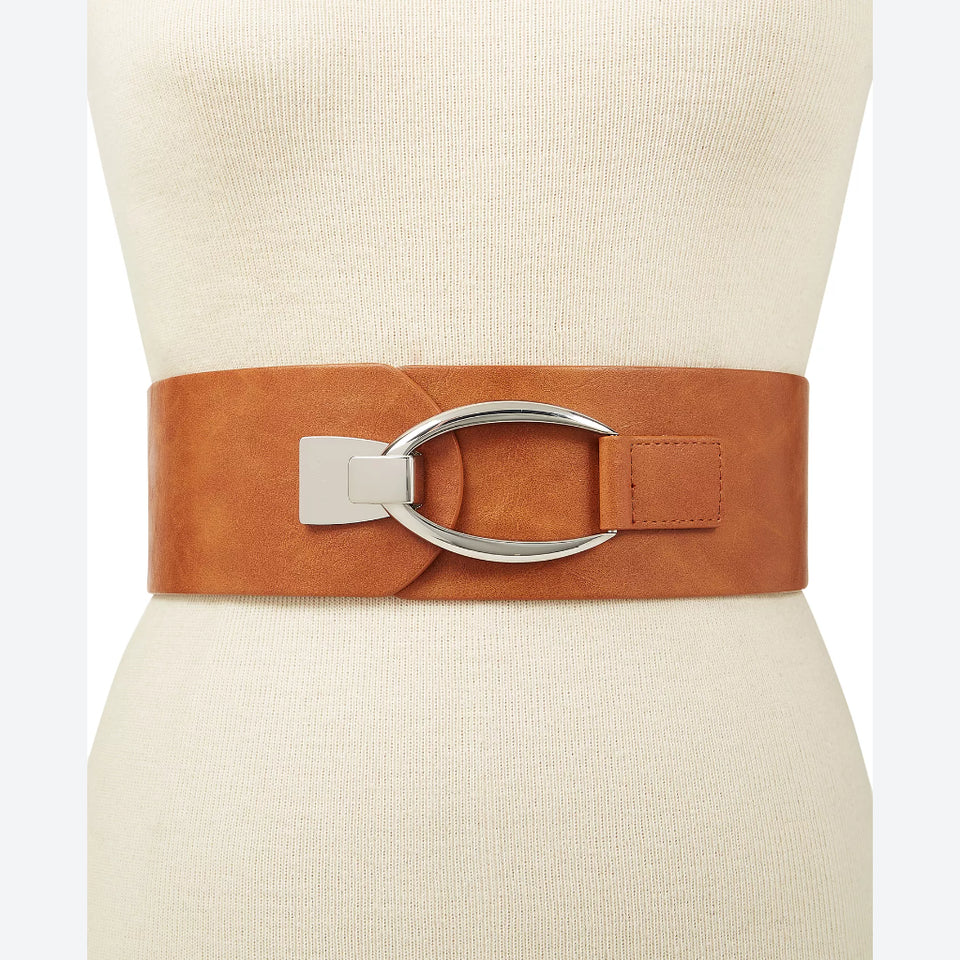 I.N.C. International Concepts Women's Brown Interlocking-Hook Stretch Belt
