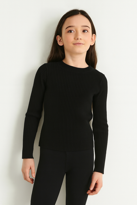 Reserved Girl's Black Rib Knit Blouse | Reserved In Lebanon