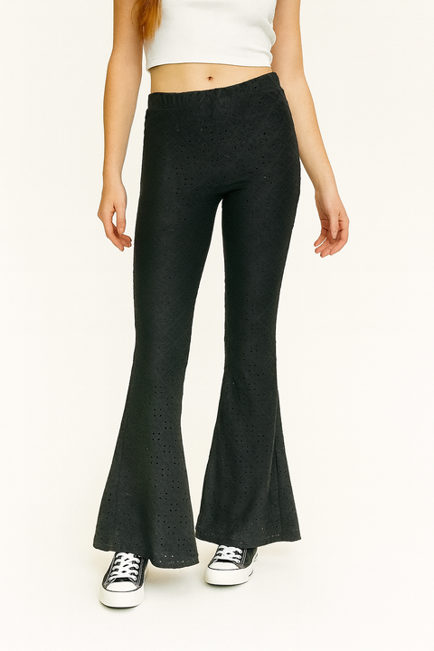 Forever 21 Women's Black Eyelet Fabric Pant | Forever 21 In Lebanon