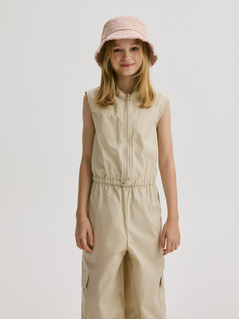 Reserved Girl's Beige Cotton Sleeve-Less Jumpsuit | Reserved In Lebanon