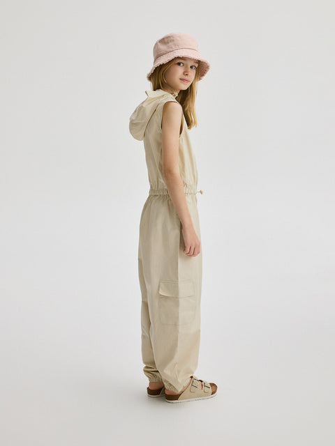 Reserved Girl's Beige Cotton Sleeve-Less Jumpsuit | Reserved In Lebanon