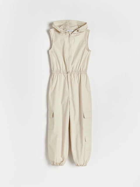 Reserved Girl's Beige Cotton Sleeve-Less Jumpsuit | Reserved In Lebanon