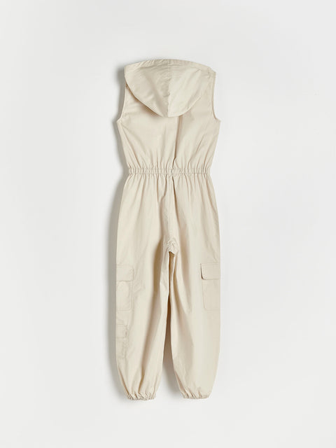 Reserved Girl's Beige Cotton Sleeve-Less Jumpsuit | Reserved In Lebanon