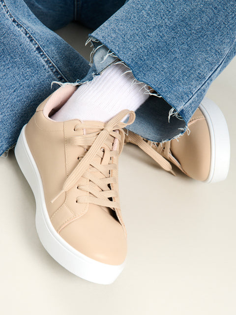 Sinsay Women's Beige Lace-Up Trainer Sneakers | Sinsay In Lebanon