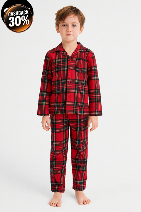 Reserved Boy's Multicolor Christmas Check Flannel Pajama Set |Reserved In Lebanon