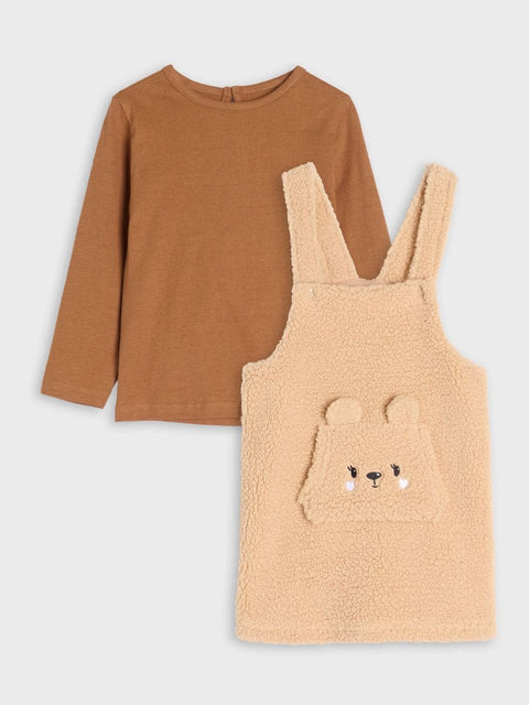 Sinsay Baby Girl's Beige & Brown Knitted Dress With Long Sleeve Blouse | Sinsay In Lebanon