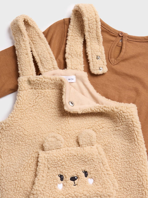 Sinsay Baby Girl's Beige & Brown Knitted Dress With Long Sleeve Blouse | Sinsay In Lebanon