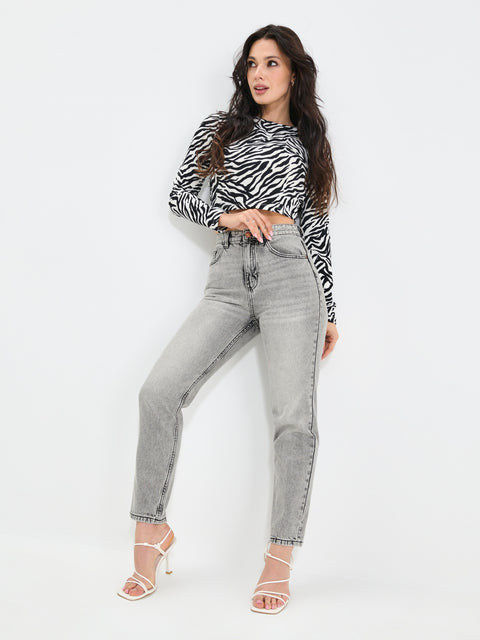 Sinsay Women's Light Grey High-waisted mom-fit Jeans  |Sinsay  in Lebanon