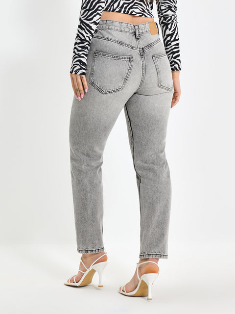 Sinsay Women's Light Grey High-waisted mom-fit Jeans  |Sinsay  in Lebanon