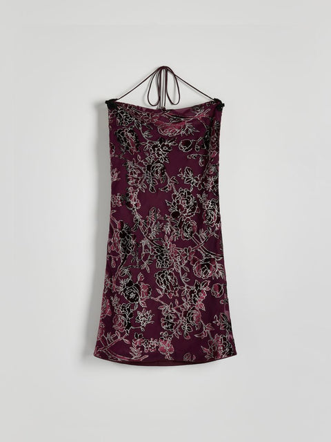 Reserved Women's Plum Patterned Halter Neck Mini Dress |Reserved  In Lebanon