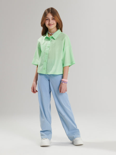 Sinsay Girl's Green Short Sleeve Plain Shirt|Sinsay In Lebanon