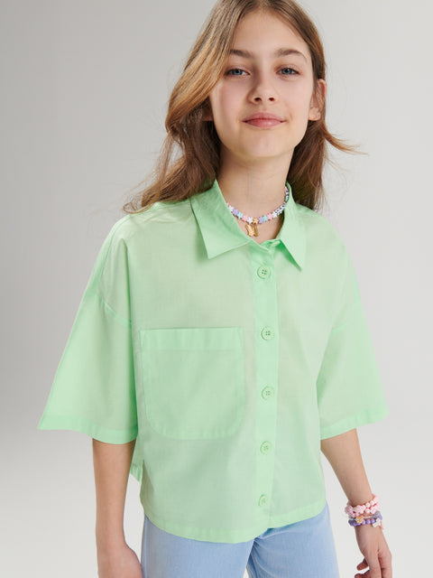 Sinsay Girl's Green Short Sleeve Plain Shirt|Sinsay In Lebanon
