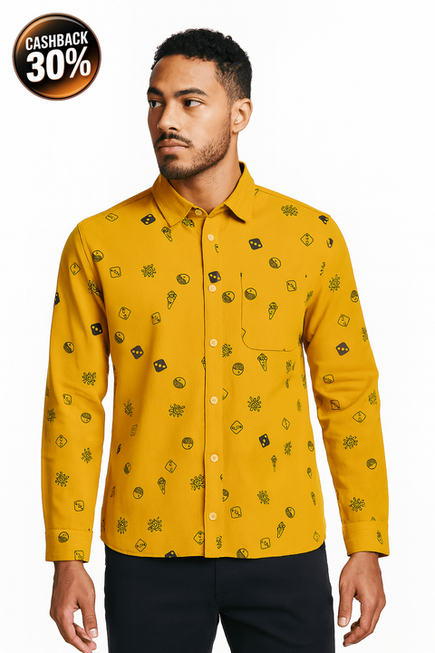 Forever 21 Men's Gold Printed Long Sleeves Ribbed Shirt | Forever 21 In Lebanon
