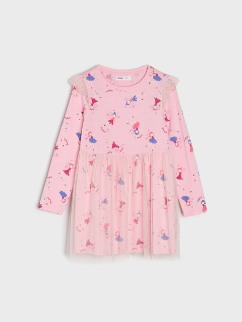Sinsay Girl's Pastel Pink Tulle Dress With A Print | Sinsay In Lebanon