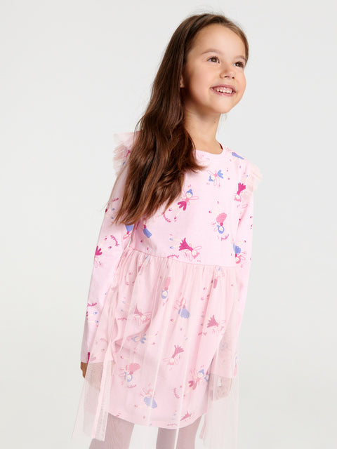 Sinsay Girl's Pastel Pink Tulle Dress With A Print | Sinsay In Lebanon