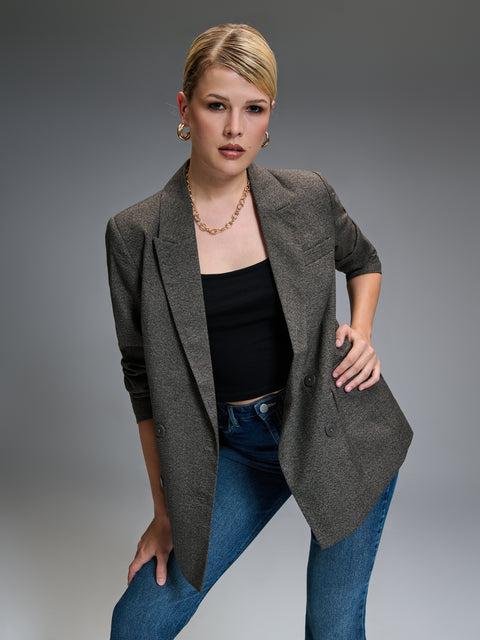 Sinsay Women's Dark Brown Long Sleeve Blazer|Sinsay In Lebanon