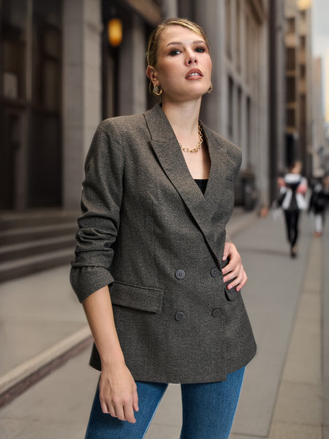 Sinsay Women's Dark Brown Long Sleeve Blazer|Sinsay In Lebanon