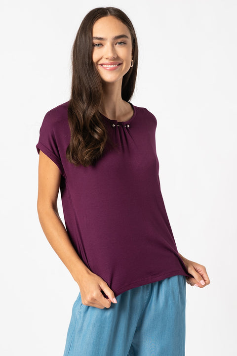 Zabaione Women's Plum Short Sleeve Blouse | Zabaione In Lebanon