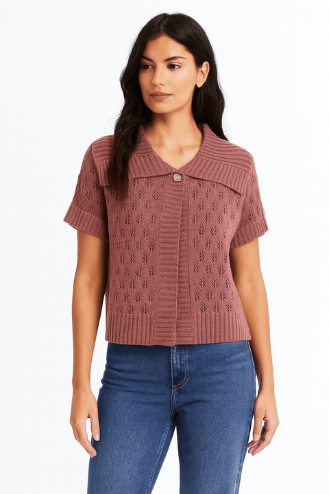 Venca Women's Plum Knitted Short Sleeve Cardigan |Venca In Lebanon