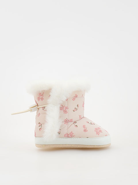 Reserved Baby Girl's Beige Floral Padded Snow Boots | Reserved In Lebanon