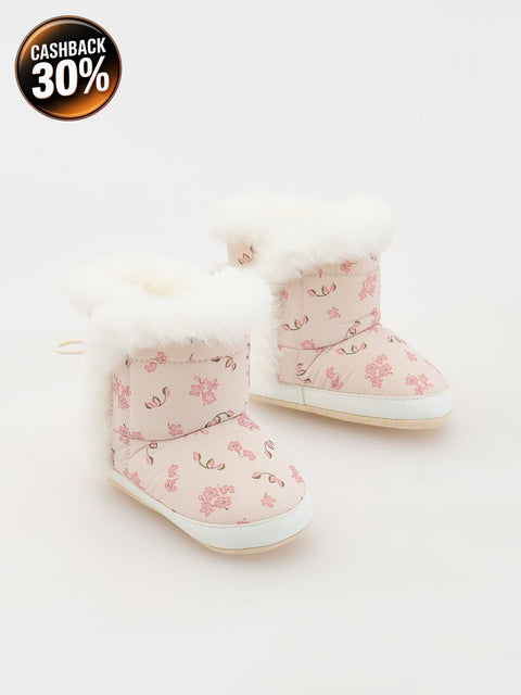 Reserved Baby Girl's Beige Floral Padded Snow Boots | Reserved In Lebanon