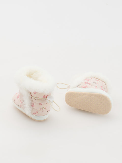 Reserved Baby Girl's Beige Floral Padded Snow Boots | Reserved In Lebanon