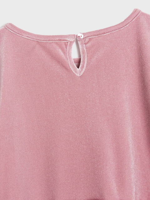 Close-up of a pink garment with a button on a light gray background
