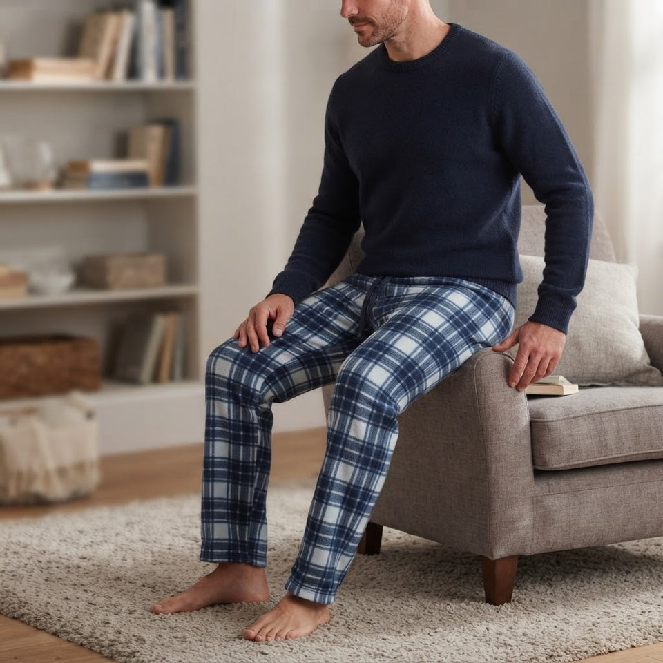 Geoffrey Beene Men's Navy & White Plaid Flannel Pajama Bottom