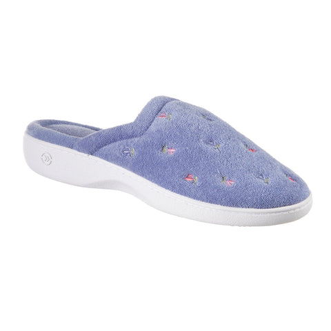 Isotoner Signature Women's Periwinkle Embroidered Floral Terry Slippers | Isotoner Signature In Lebanon