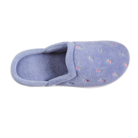 Isotoner Signature Women's Periwinkle Embroidered Floral Terry Slippers | Isotoner Signature In Lebanon