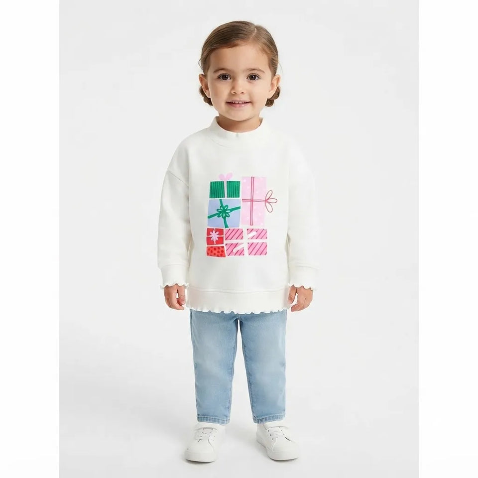 Epic Threads Girl's White Colorful Graphic Long-Sleeve Blouse