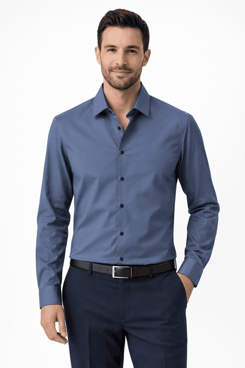 Celio Men's Washed Navy Slim fit stretch cotton Shirt | Celio in Lebanon