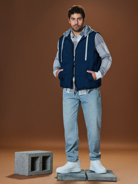 Sinsay Men's Navy & Gray Hooded Puffer Vest|Sinsay In Lebanon