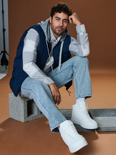 Sinsay Men's Navy & Gray Hooded Puffer Vest|Sinsay In Lebanon