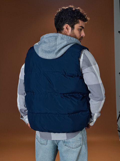 Sinsay Men's Navy & Gray Hooded Puffer Vest|Sinsay In Lebanon