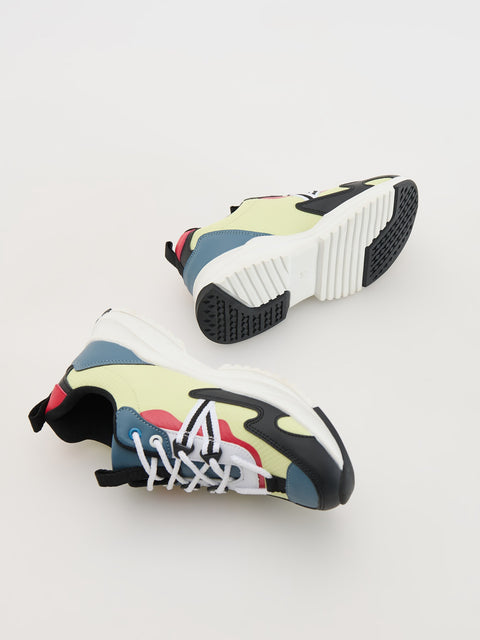 Colorful sneakers with abstract design on a white background