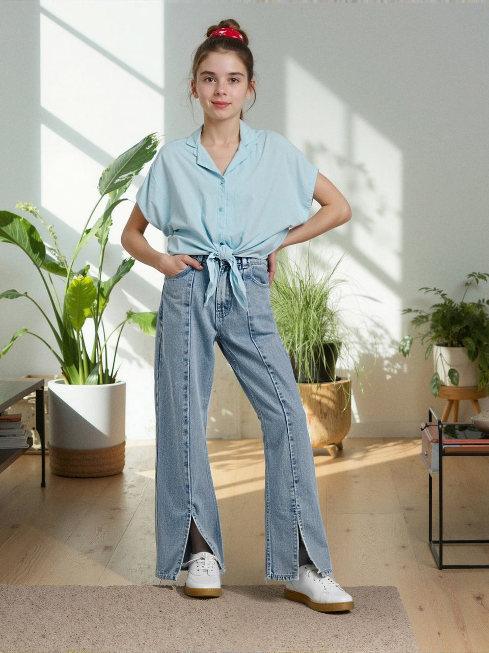Sinsay Girl's Blue Front Cutout Jeans | Sinsay In Lebanon