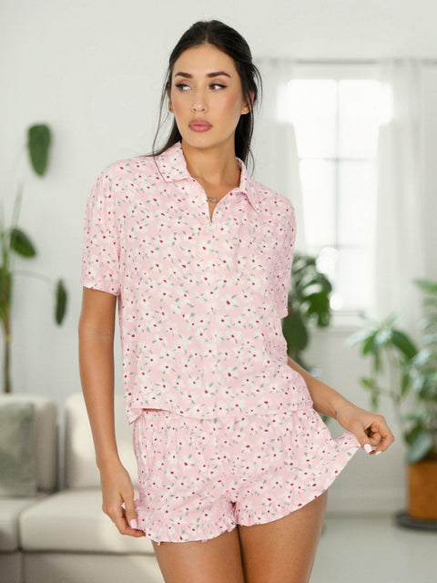 Sinsay Women's Pink Floral Two-Piece Viscose Pajamas | Sinsay In Lebanon