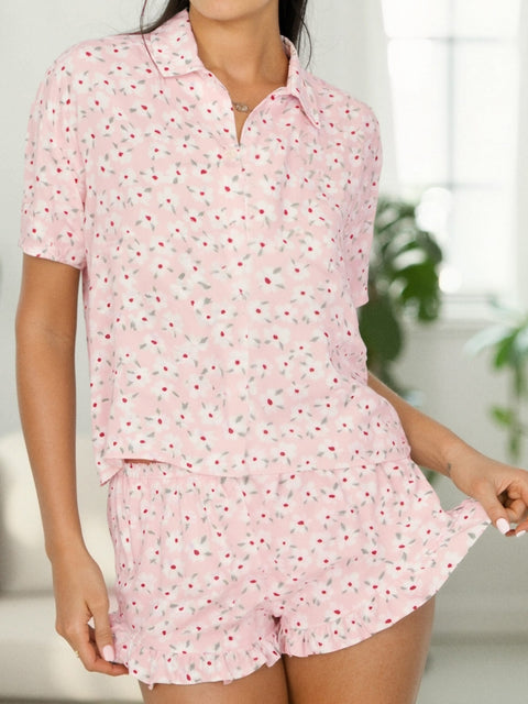 Sinsay Women's Pink Floral Two-Piece Viscose Pajamas | Sinsay In Lebanon