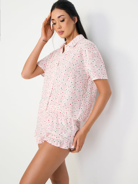Sinsay Women's Pink Floral Two-Piece Viscose Pajamas | Sinsay In Lebanon