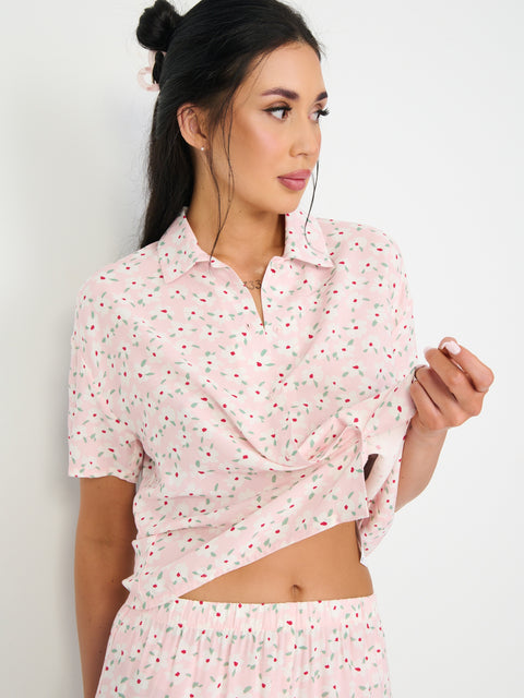 Sinsay Women's Pink Floral Two-Piece Viscose Pajamas | Sinsay In Lebanon